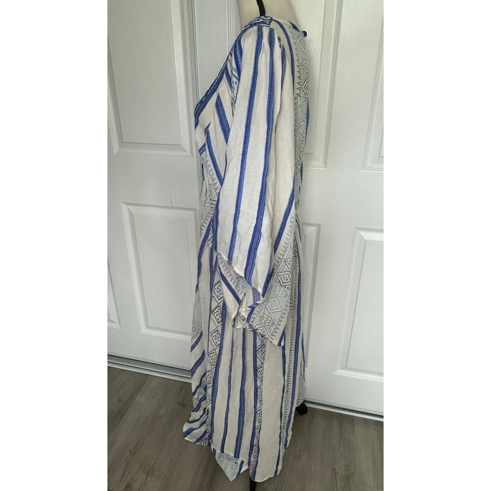FARM Rio Beaded Maxi Dress Mare de Sol Blue White Boho Embroidered Brazil NWT L - Picture 8 of 14